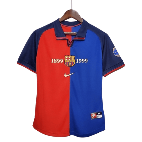 Camisa Barcelona Centenário 1999 Torcedor Azul e Vermelha Masculina