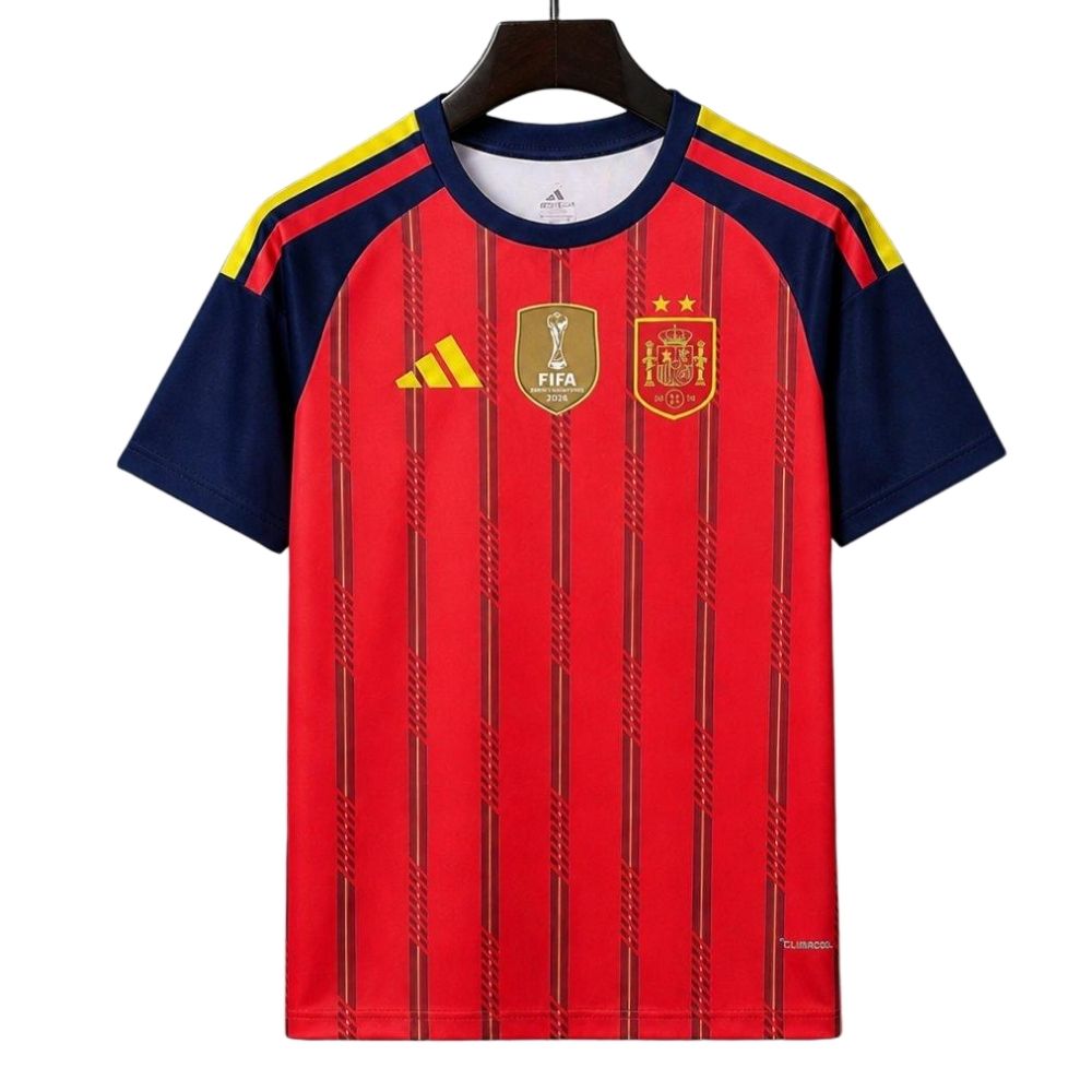 Camisa Futebol Espanha Patch Campeã Copa do Mundo 2026 I Torcedor Vermelha Masculina