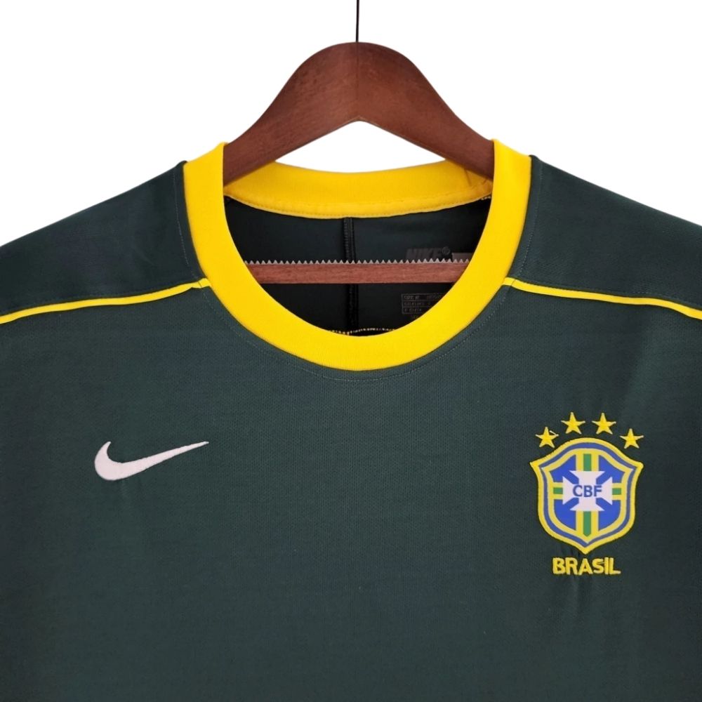 Camisa Futebol Goleiro Brasil Retrô 1998 Torcedor Verde Escuro Masculino