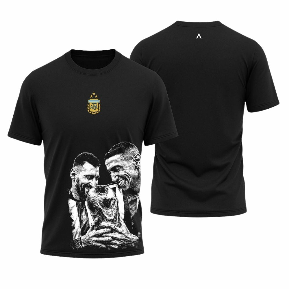Camiseta All Sports Argentina Messi e Di Maria Copa de 2022 Preta Masculina
