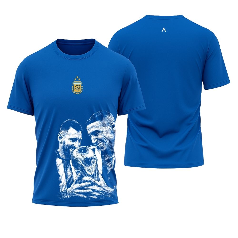 Camiseta All Sports Argentina Messi e Di Maria Copa de 2022 Azul Royal Masculina