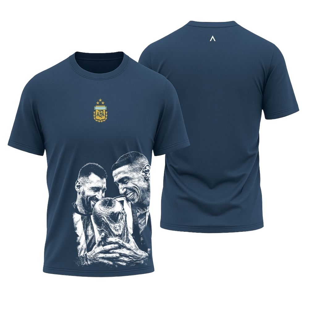 Camiseta All Sports Argentina Messi e Di Maria Copa de 2022 Azul Marinho Masculina