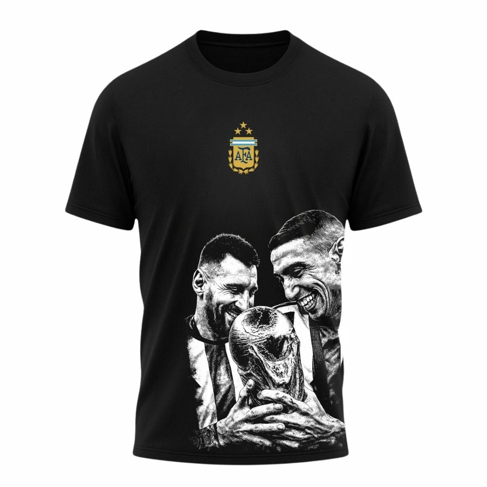 Camiseta All Sports Argentina Messi e Di Maria Copa de 2022 Preta Masculina