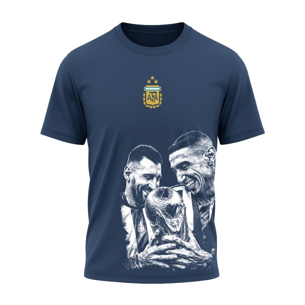 Camiseta All Sports Argentina Messi e Di Maria Copa de 2022 Azul Marinho Masculina