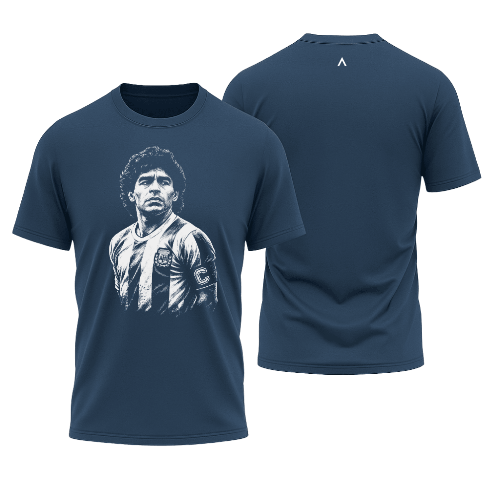 Camiseta All Sports Lendas do Futebol Maradona Argentina Masculina Azul Marinho