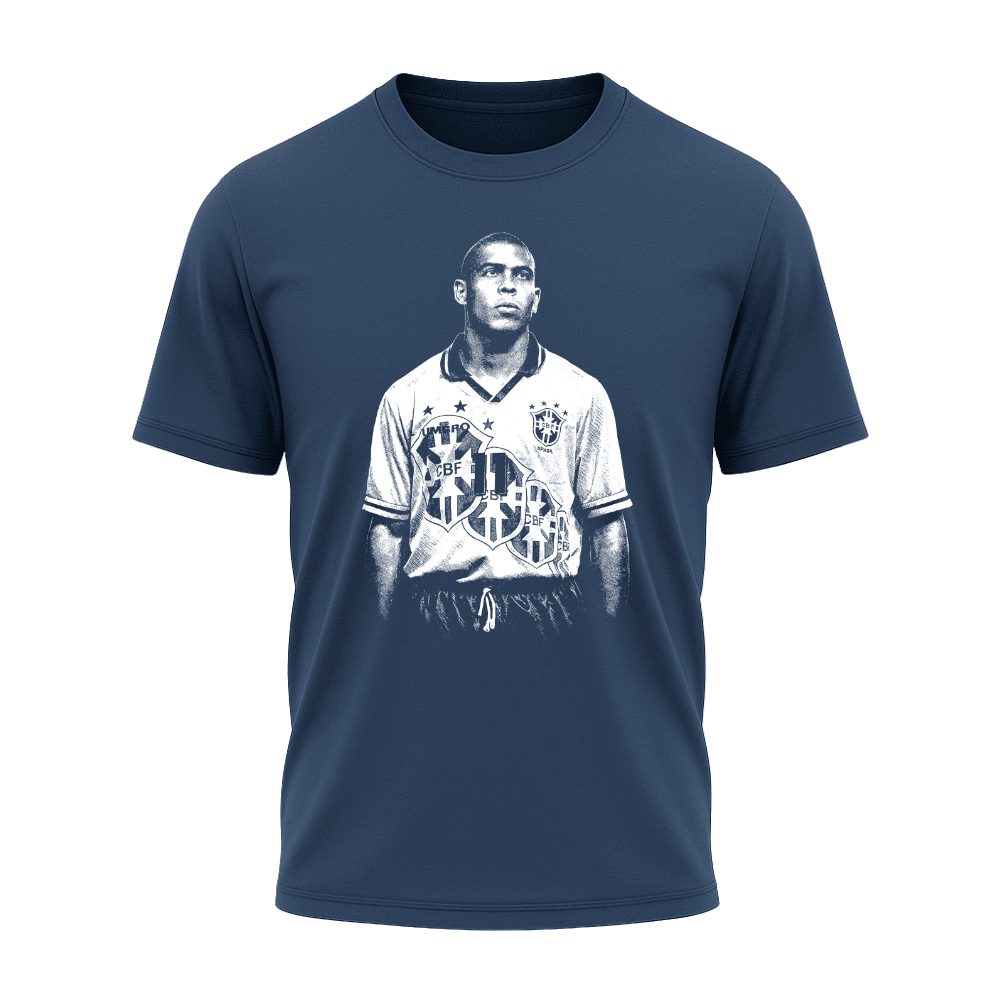Camiseta All Sports Lendas do Futebol Ronaldo Fenômeno Brasil Masculina Azul Marinho
