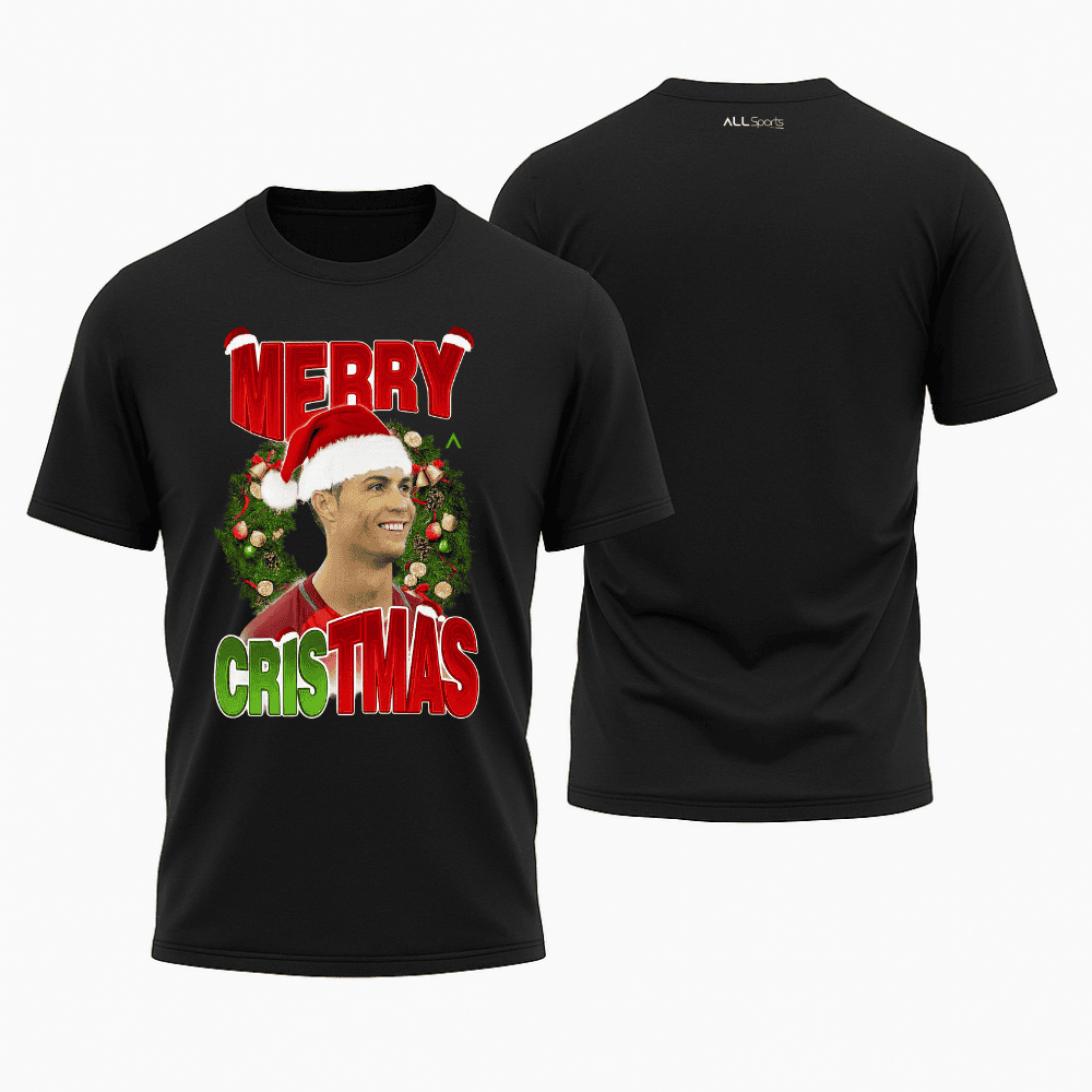 Camiseta All Sports Merry CRIStmas Natal CR7 Masculina Preta