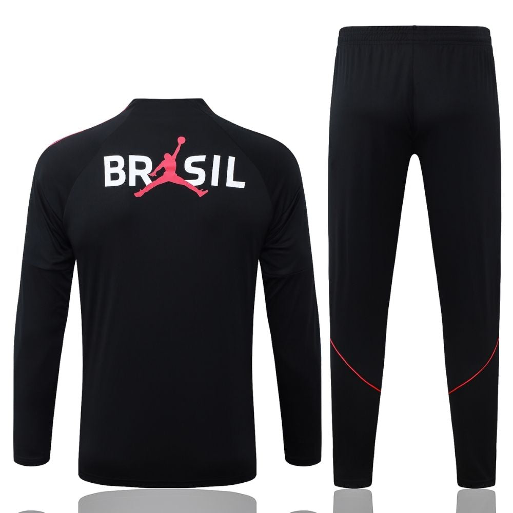 Conjunto Agasalho Seleção Brasil Jaqueta  e Calça Preta e Vermelha 2026